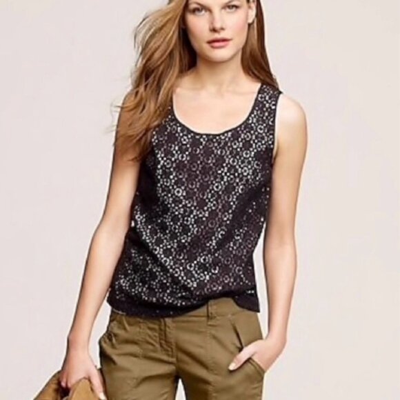 J. Crew Leslie Black Eyelet Crochet Lace Dressy Tank Top - Picture 1 of 10